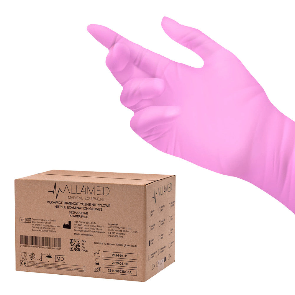 Guanti Monouso Diagnostici In Nitrile All4Med Rosa S 10X100 Pezzi