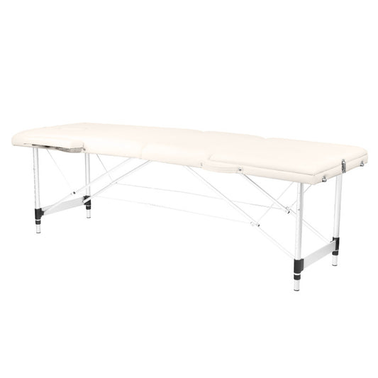 Lettino Da Massaggio Pieghevole, Comfort In Alluminio, Crema A 3 Sezioni