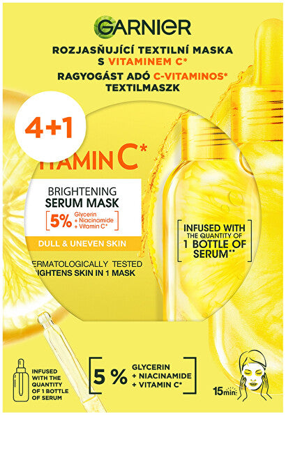 Set of brightening fabric masks with vitamin C 4+1 pcs