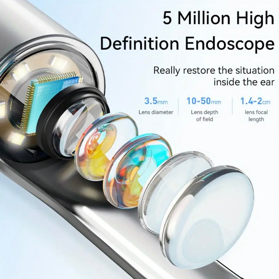 7pcs Ear Wax Removal Kit with 6 Spoons, Camera and Light - Wireless Tool for iOS & Android, 6 Sleeves Accessories to Clean Your Ears Safely at Home