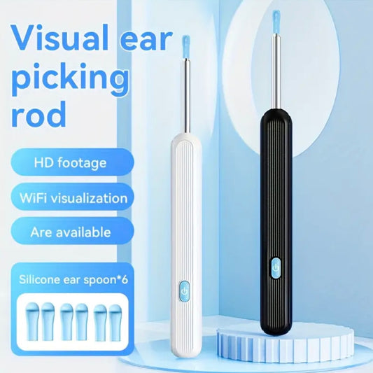 7pcs Ear Wax Removal Kit with 6 Spoons, Camera and Light - Wireless Tool for iOS & Android, 6 Sleeves Accessories to Clean Your Ears Safely at Home