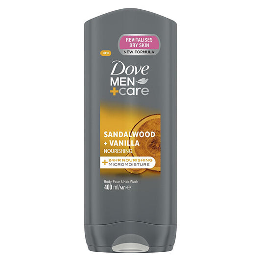 Dove Men+Care Gel Doccia Nutriente al Legno di Sandalo e Vaniglia (Detergente Corpo, Viso e Capelli) - Tonalità: 400 ml