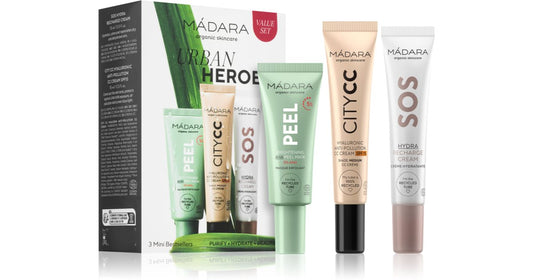 Mádara MÁDARA Urban Heroes confezione regalo per il viso colore medio maschera esfoliante 17 ml + CC cream 15 ml + crema nutriente per il viso 15 ml